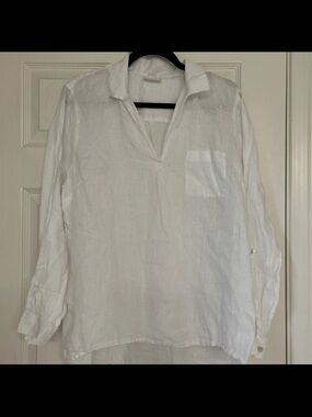 J Jill love linen White Linen Long-Sleeve Casual Shirt size L (B1)